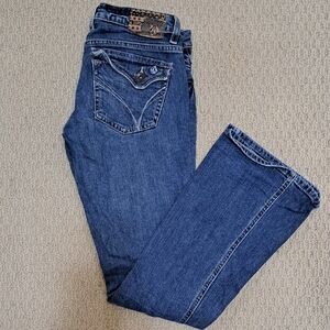 Volcom Blue "Would Stalk" Flare Shortie Fit Jeans, Size 3 / 26 Waist, EUC 👖